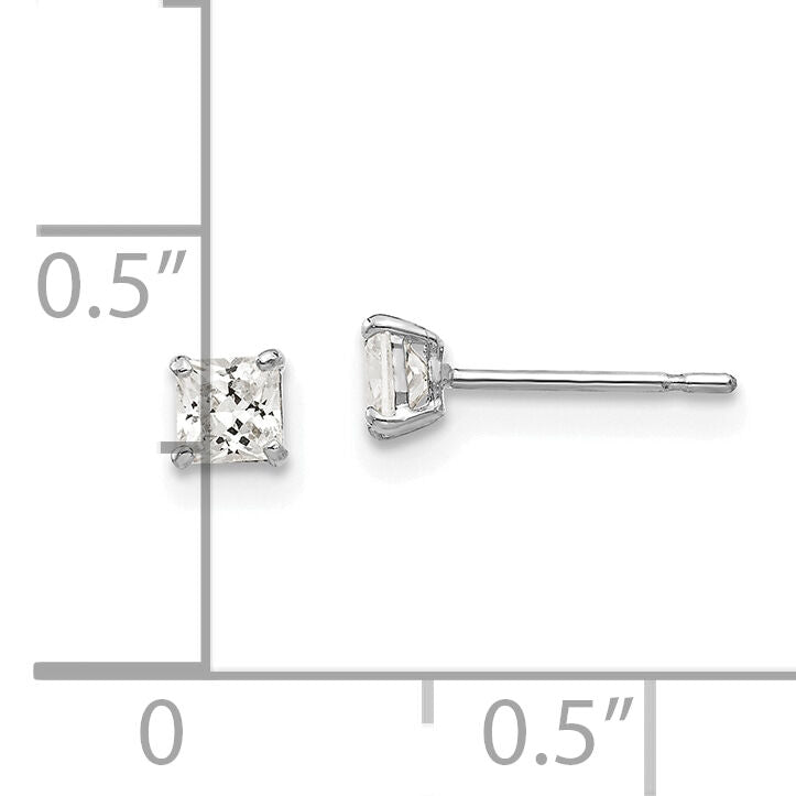 14k White Gold 3mm Square CZ Post Earrings-XD36WCZ