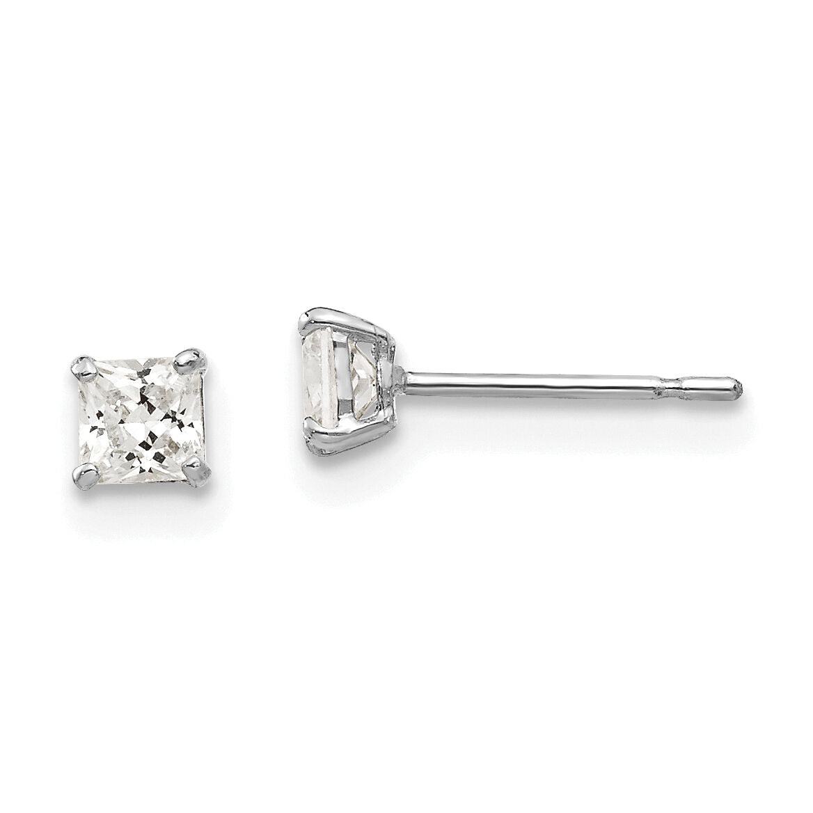 14k White Gold 3mm Square CZ Post Earrings-XD36WCZ