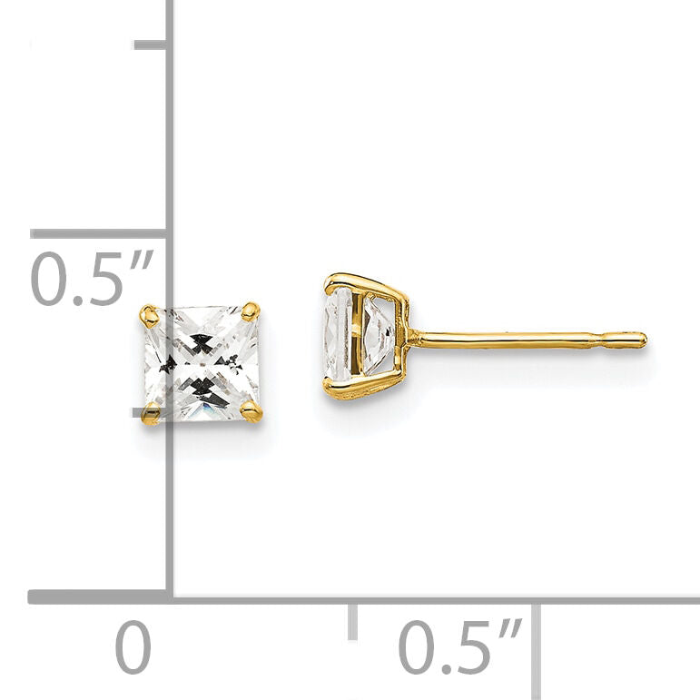 14k 4mm Square CZ Post Earrings-XD37CZ