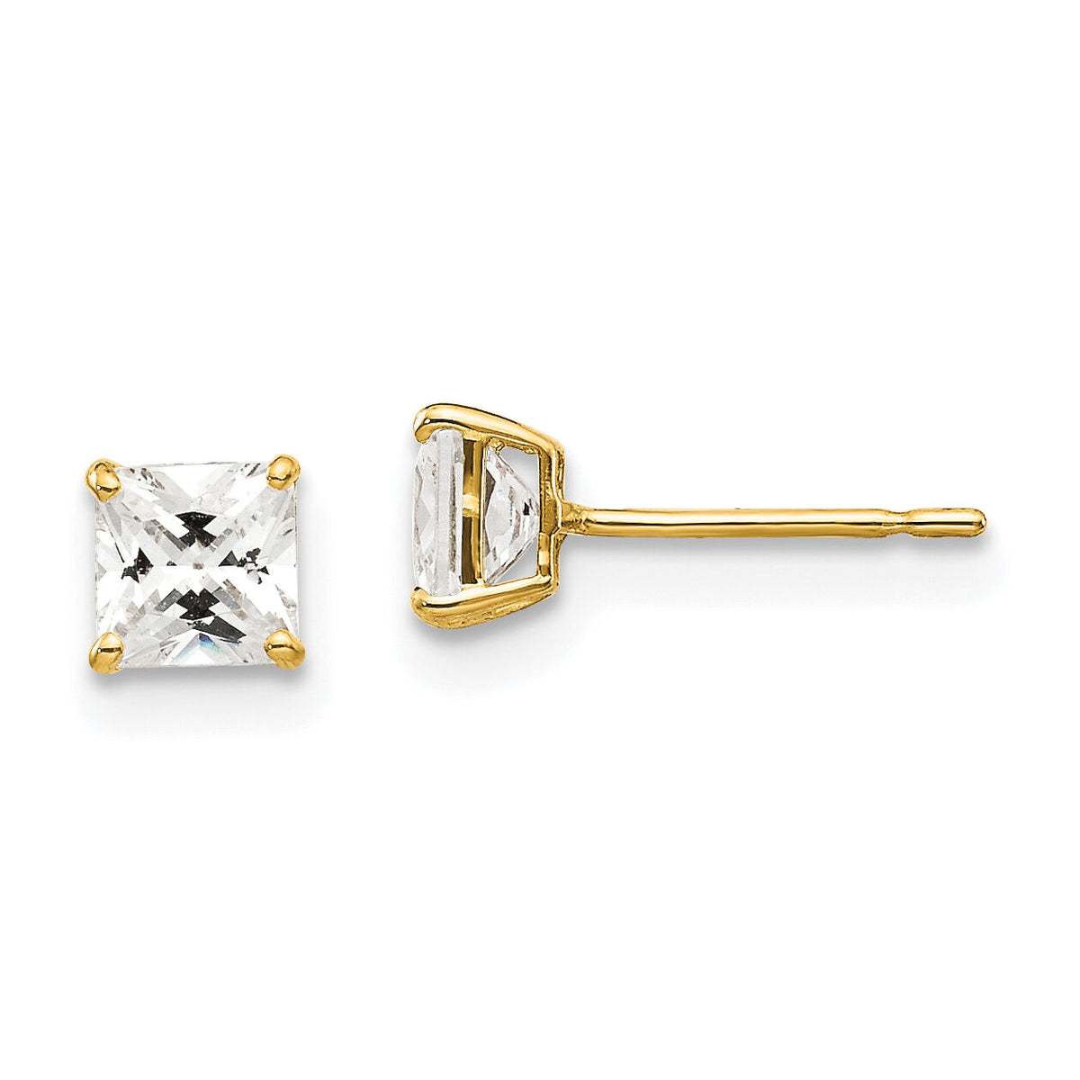 14k 4mm Square CZ Post Earrings-XD37CZ