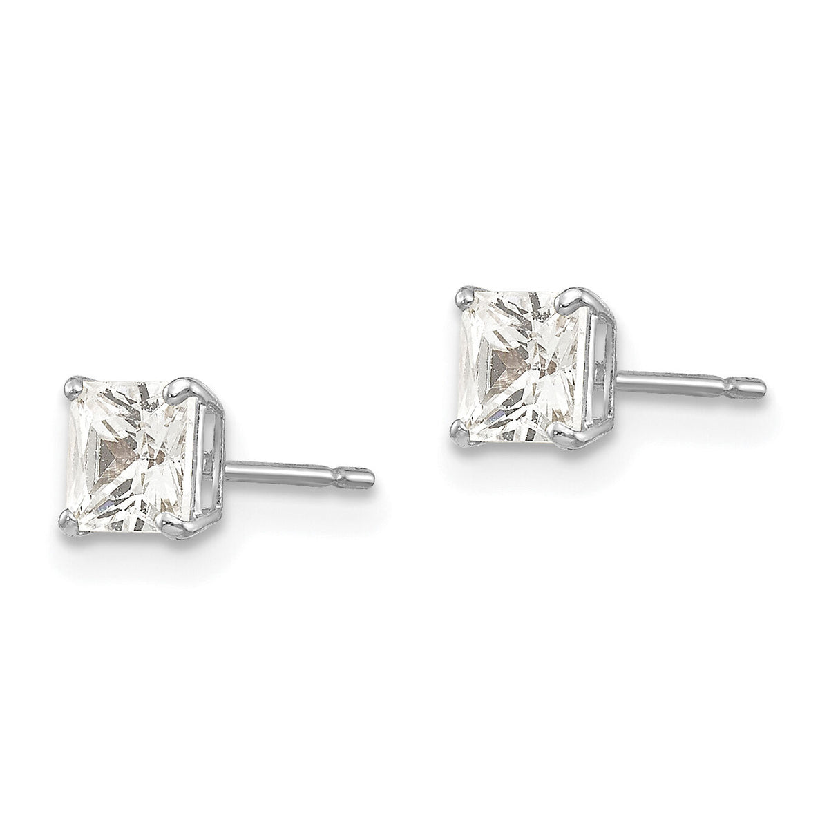 14k White Gold 4mm Square CZ Post Earrings-XD37WCZ