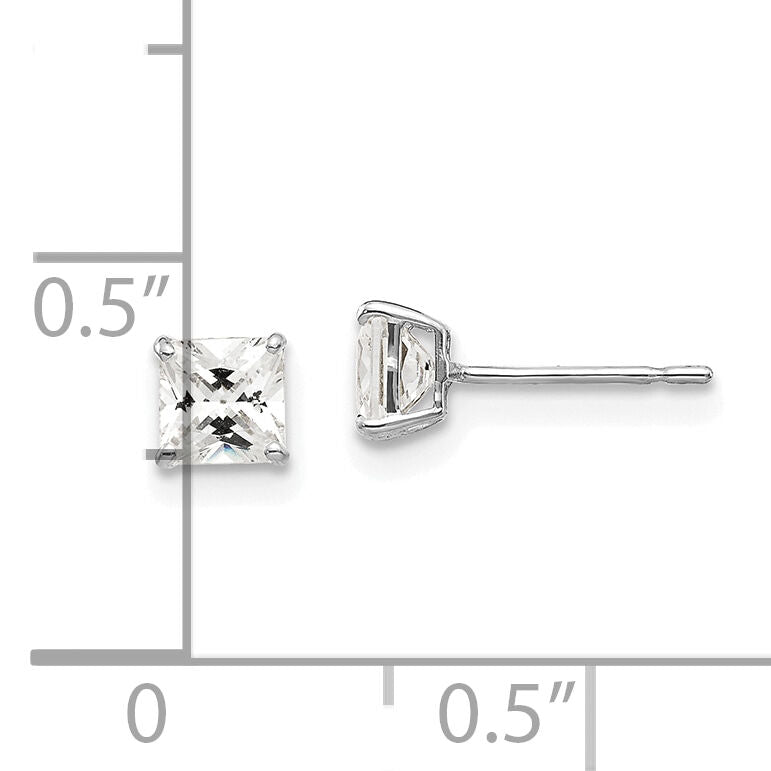 14k White Gold 4mm Square CZ Post Earrings-XD37WCZ