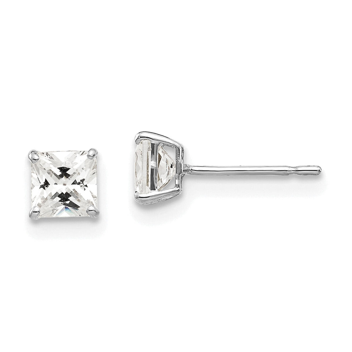 14k White Gold 4mm Square CZ Post Earrings-XD37WCZ