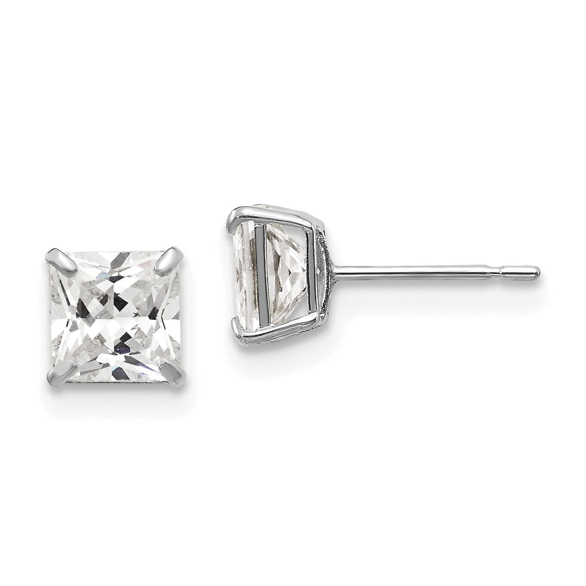 14k White Gold 5mm Square CZ Post Earrings-XD38WCZ