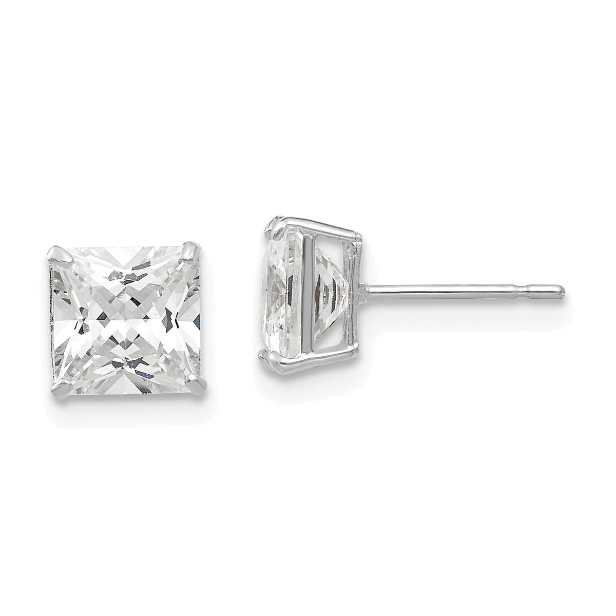 14k White Gold 6mm Square CZ Post Earrings-XD39WCZ