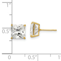 14k 7mm Square CZ Post Earrings-XD40CZ