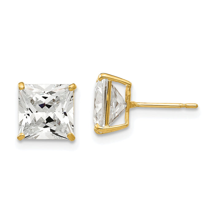 14k 7mm Square CZ Post Earrings-XD40CZ