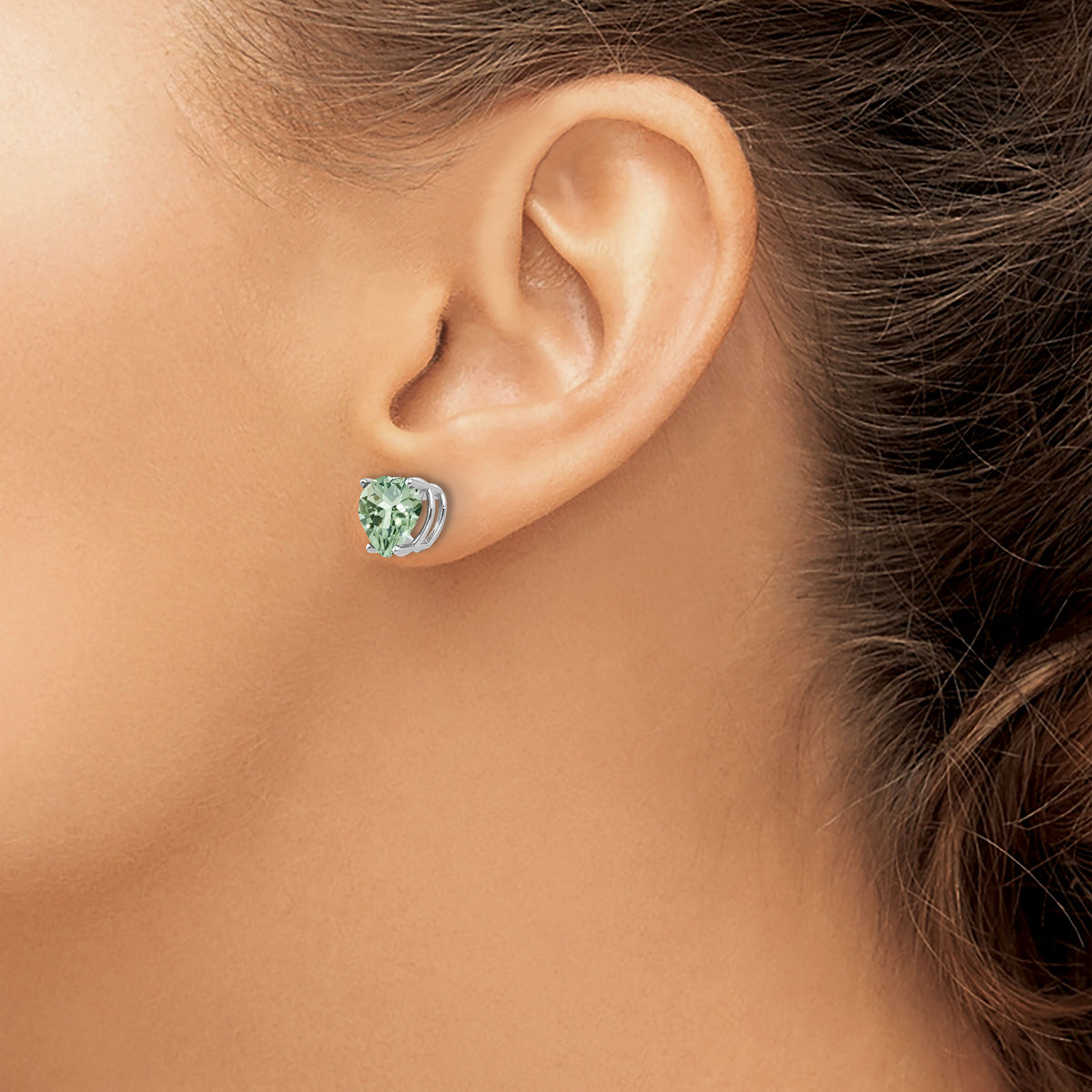 14kw 8mm Heart Green Quartz Earring-XE100WAG