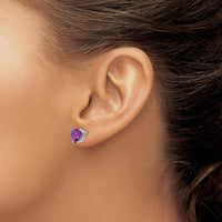 14k White Gold 8mm Heart Amethyst earring-XE100WAM
