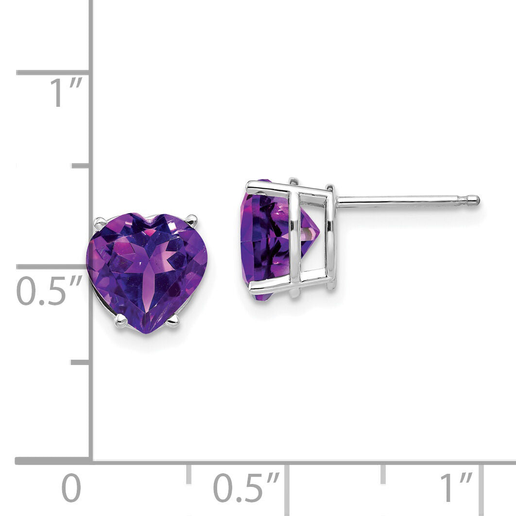 14k White Gold 8mm Heart Amethyst earring-XE100WAM