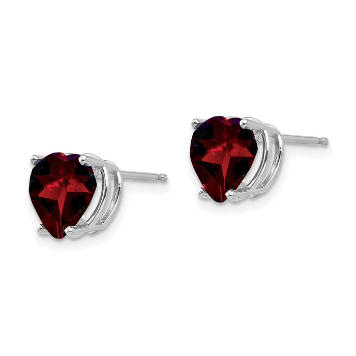 14k White Gold 8mm Heart Garnet earring-XE100WGA