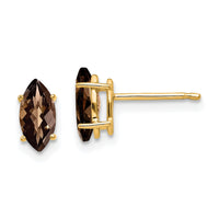 14k 8x4 Marquise Checker-Cut Smoky Quartz Earring-XE104CQ