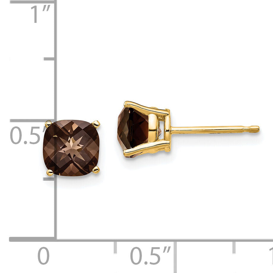14k 6mm Cushion Smoky Quartz Earring-XE107SQ