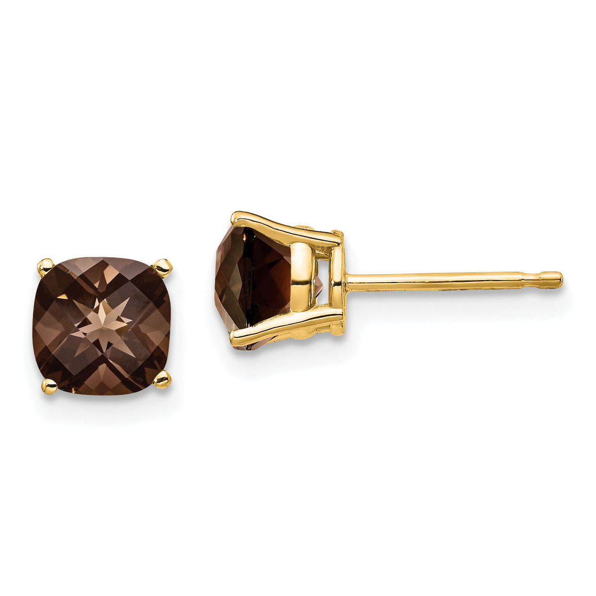 14k 6mm Cushion Smoky Quartz Earring-XE107SQ