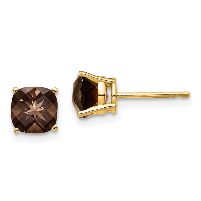 14k 6mm Cushion Smoky Quartz Earring-XE107SQ