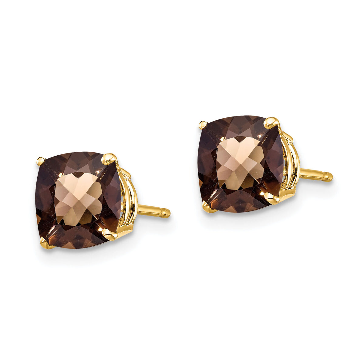 14k 7mm Cushion Checker-Cut Smoky Quartz Earring-XE108CQ
