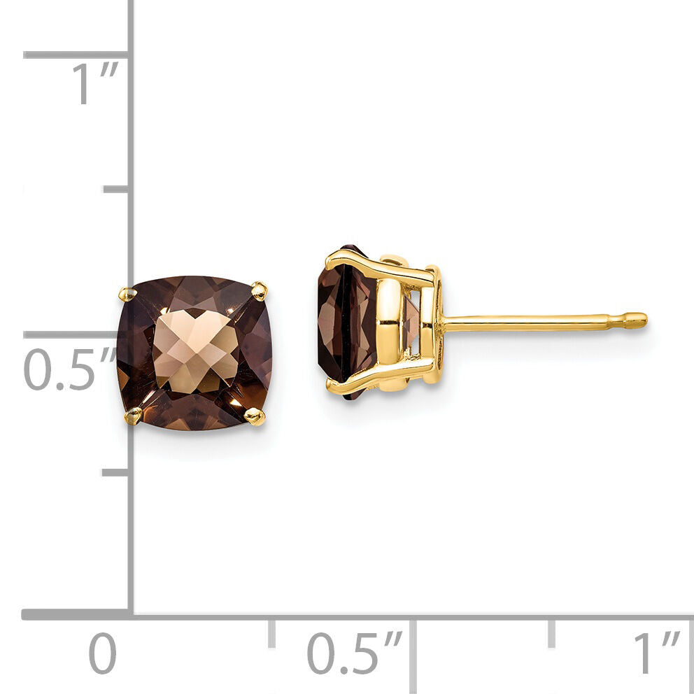 14k 7mm Cushion Checker-Cut Smoky Quartz Earring-XE108CQ