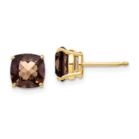 14k 7mm Cushion Checker-Cut Smoky Quartz Earring-XE108CQ