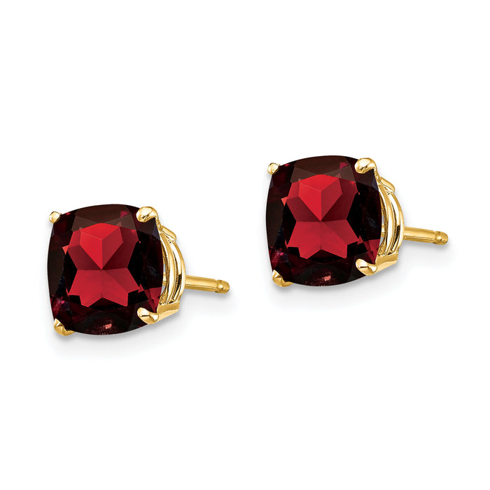 14k 7x7mm Cushion Garnet Checker Earring-XE108GC