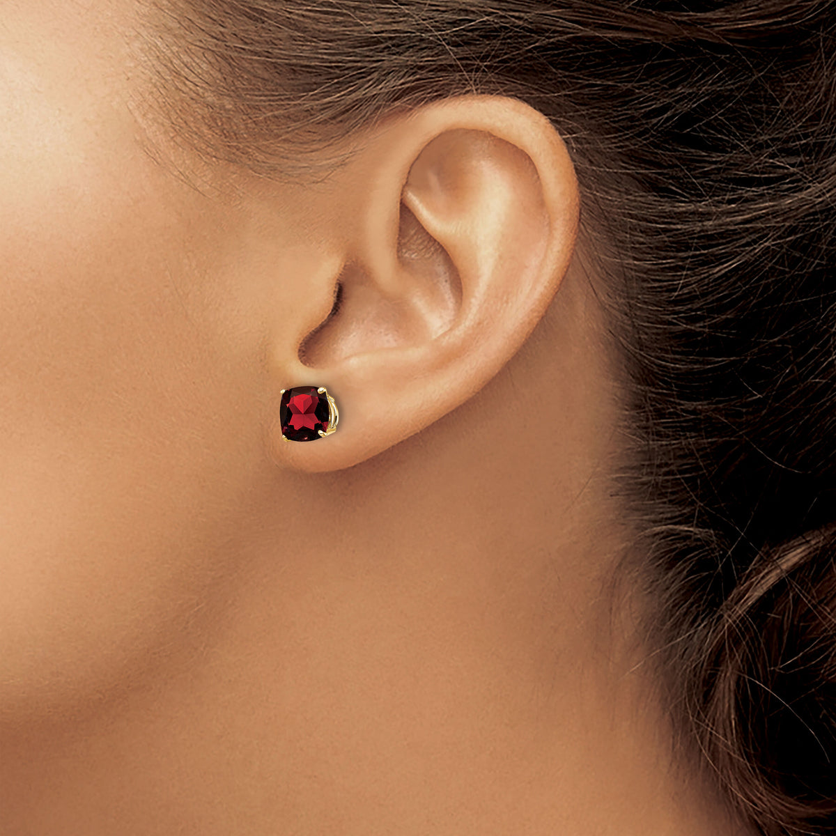 14k 7x7mm Cushion Garnet Checker Earring-XE108GC
