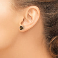 14k 7mm Cushion Smoky Quartz Earring-XE108SQ