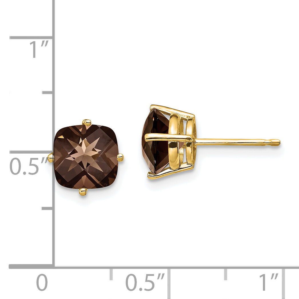 14k 7mm Cushion Smoky Quartz Earring-XE108SQ