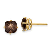 14k 7mm Cushion Smoky Quartz Earring-XE108SQ