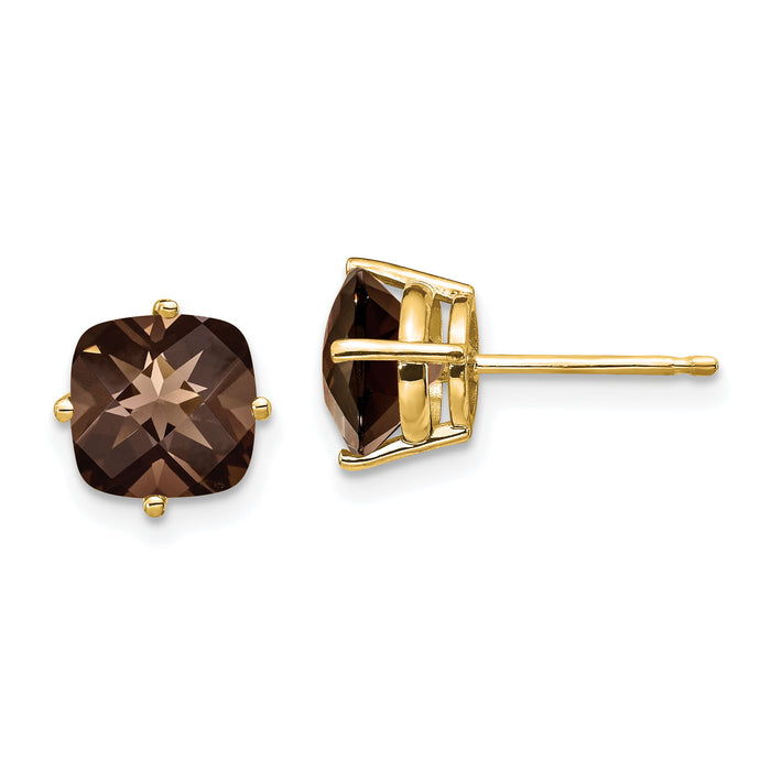 14k 7mm Cushion Smoky Quartz Earring-XE108SQ