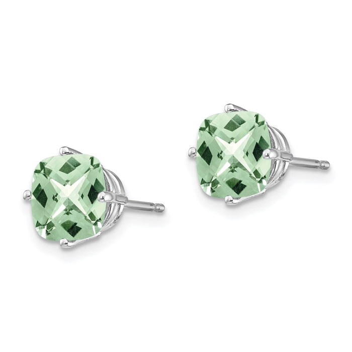 14kw 7mm Cushion Checker-Cut Green Quartz Earring-XE108WCG