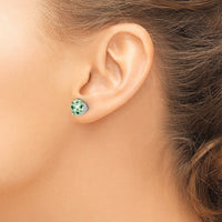 14kw 7mm Cushion Checker-Cut Green Quartz Earring-XE108WCG