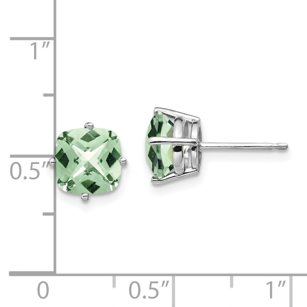 14kw 7mm Cushion Checker-Cut Green Quartz Earring-XE108WCG