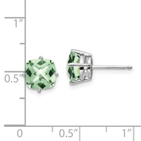 14kw 7mm Cushion Checker-Cut Green Quartz Earring-XE108WCG