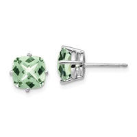 14kw 7mm Cushion Checker-Cut Green Quartz Earring-XE108WCG