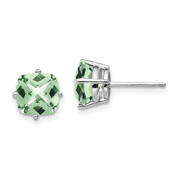 14kw 7mm Cushion Checker-Cut Green Quartz Earring-XE108WCG
