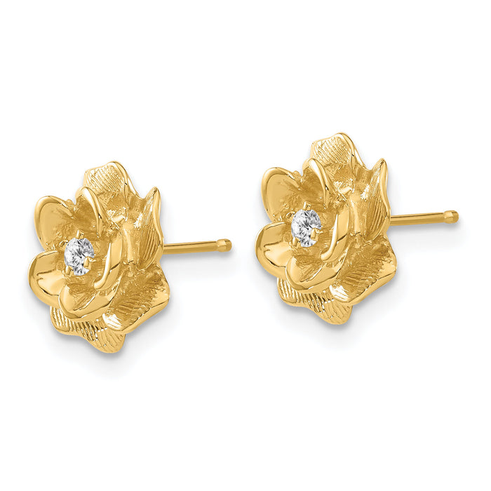 14k Gold AA Diamond Flower Post Earrings-XE15AA
