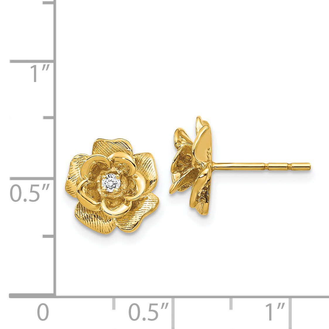 14k Gold AA Diamond Flower Post Earrings-XE15AA