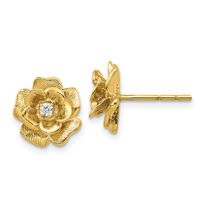 14k Gold AA Diamond Flower Post Earrings-XE15AA