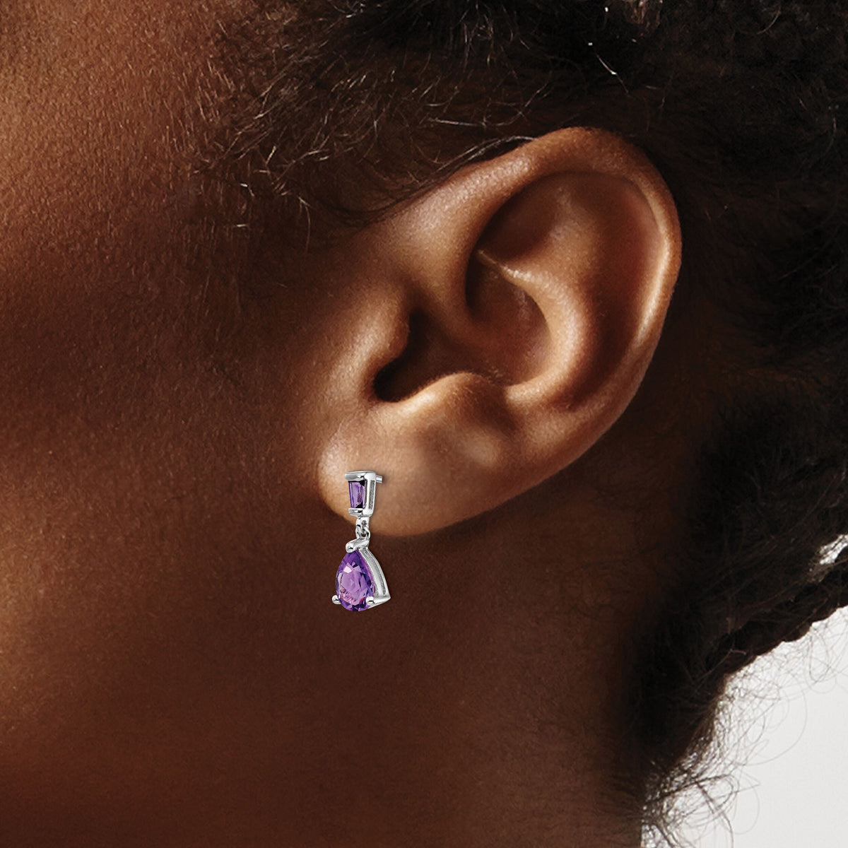 14k White Gold Amethyst Dangle Post Earrings-XE1690AM