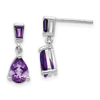 14k White Gold Amethyst Dangle Post Earrings-XE1690AM