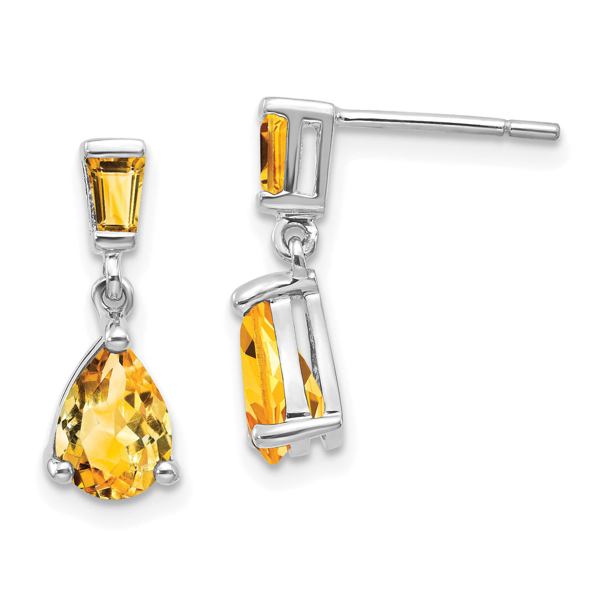 14k White Gold Citrine Dangle Post Earrings-XE1692CI