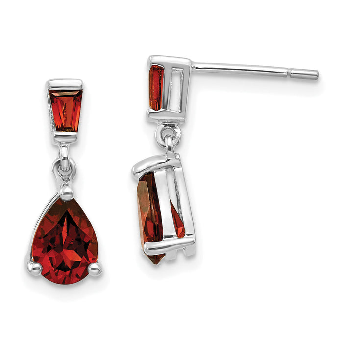 14k White Gold Garnet Dangle Post Earrings-XE1693GA
