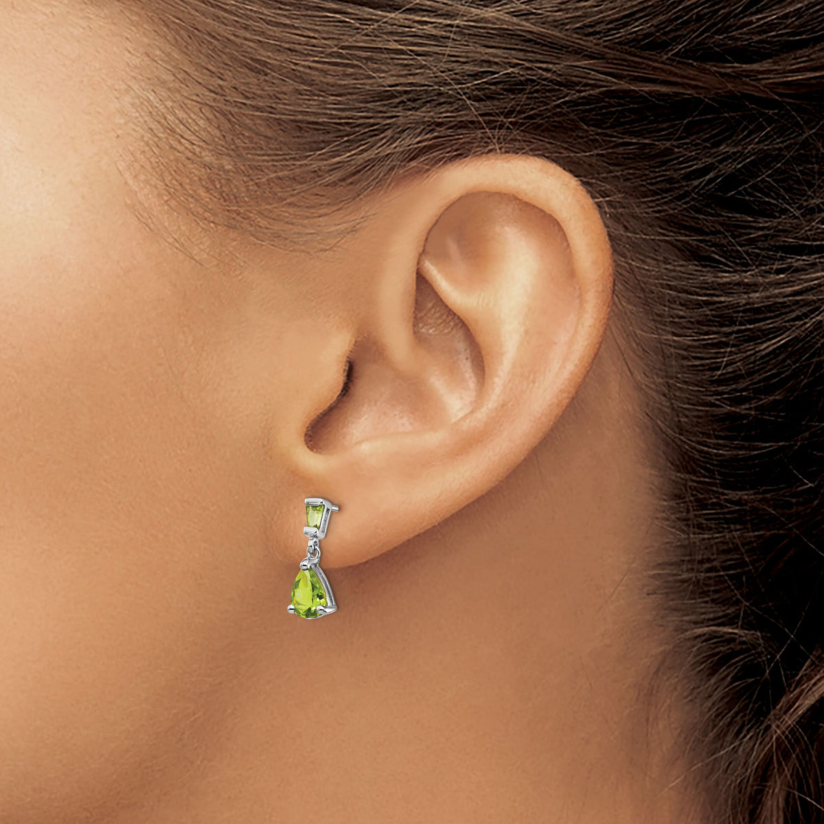 14k White Gold Peridot Dangle Post Earrings-XE1694PE