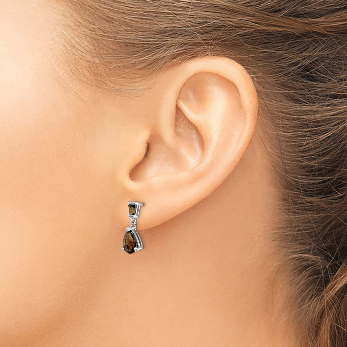 14k White Gold Smoky Quartz Dangle Post Earrings-XE1695SQ