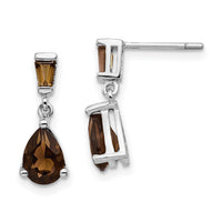 14k White Gold Smoky Quartz Dangle Post Earrings-XE1695SQ