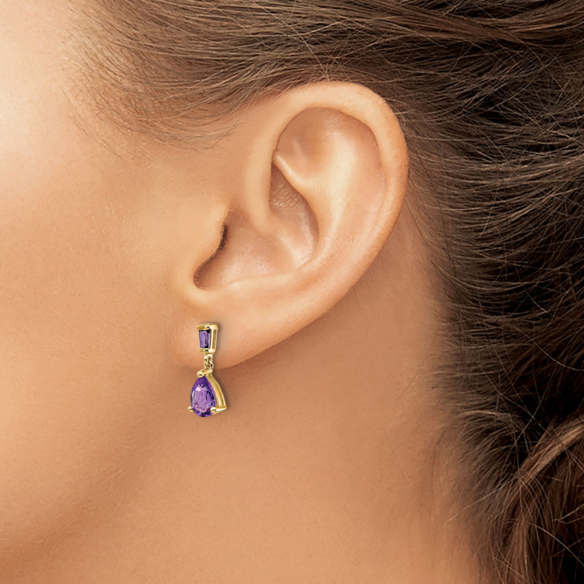 14k Gold Amethyst Dangle Post Earrings-XE1696AM