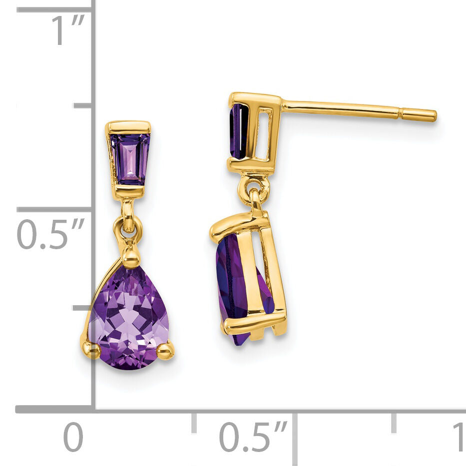 14k Gold Amethyst Dangle Post Earrings-XE1696AM
