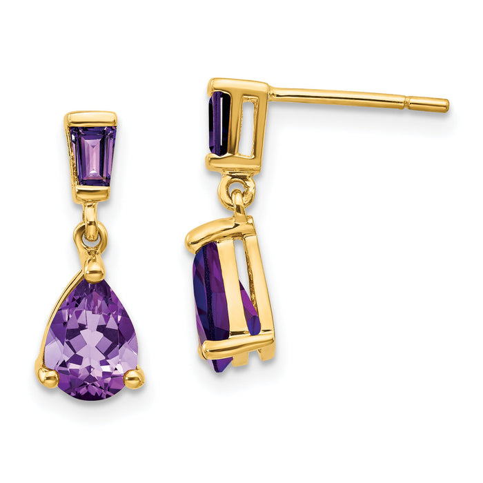 14k Gold Amethyst Dangle Post Earrings-XE1696AM