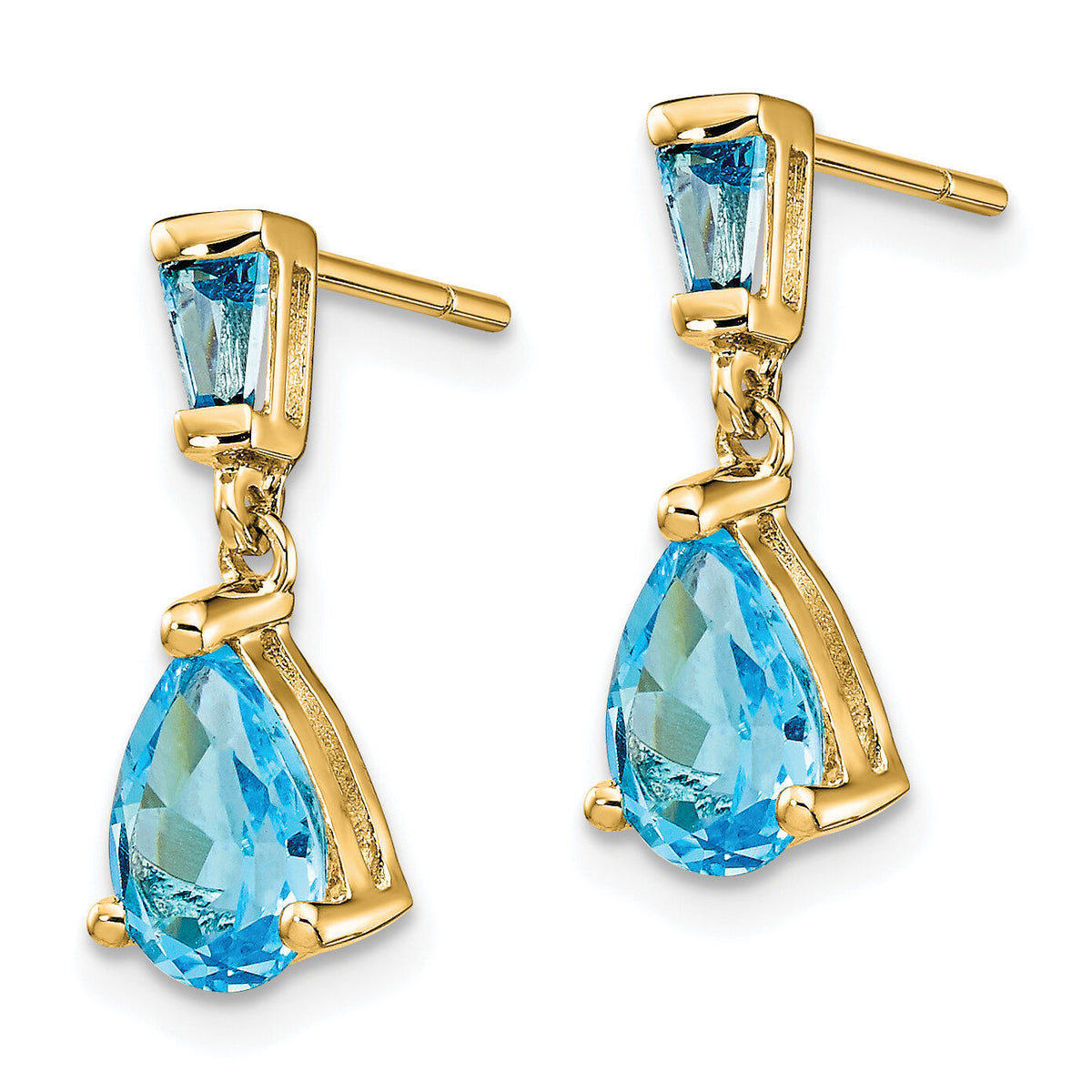 14k Gold Blue Topaz Dangle Post Earrings-XE1697BT