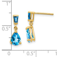 14k Gold Blue Topaz Dangle Post Earrings-XE1697BT