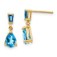 14k Gold Blue Topaz Dangle Post Earrings-XE1697BT